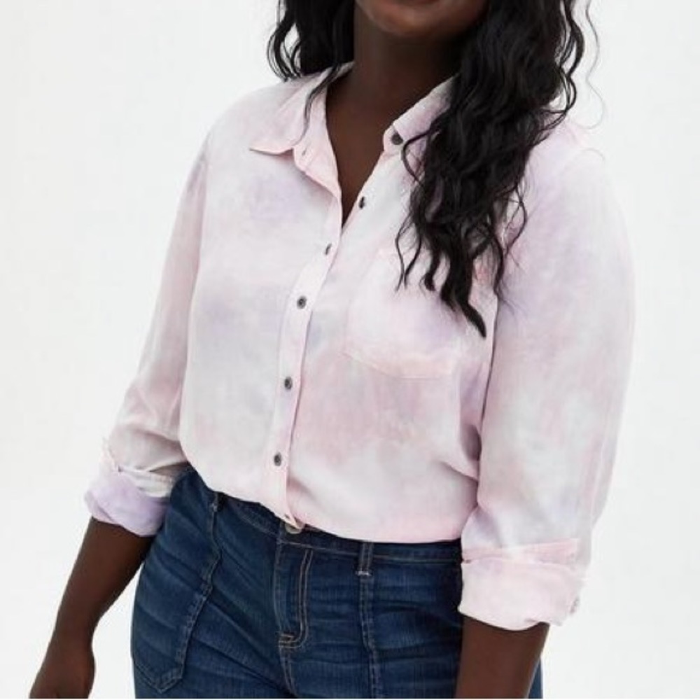 Torrid Lizzie Rayon Twill Button-Up Long Sleeve Shirt Size 1X
